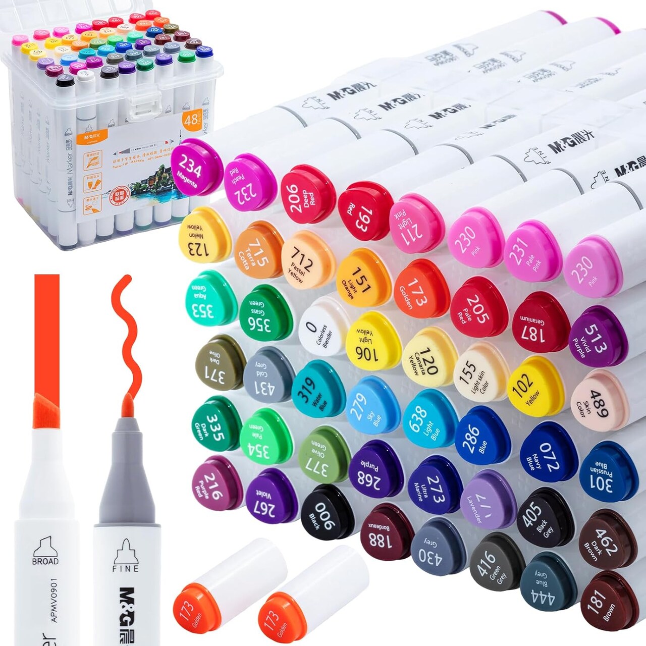 48-Color Dual-Tip Alcohol Marker Set – Chisel & Fine Tips with Case for Sketching & Coloring